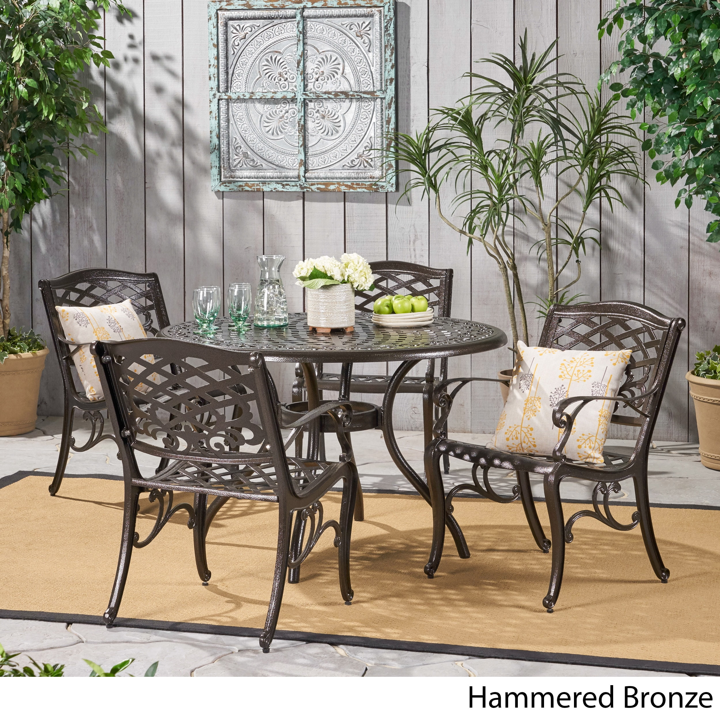 Outdoor 5 Piece Cast Aluminum Outdoor Dining Set Bronze Walmart