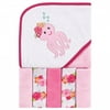 Luvable Friends Baby Girl Hooded Towel with Five Washcloths, Tropical Octopus, One Size