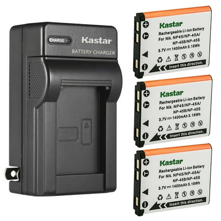 Kastar 3-Pack Battery and AC Wall Charger Replacement for Minolta NP-45 Battery  Minolta MN5Z 20MP 5X  MN12Z 20MP 12X  MN22Z 20MP 22X  MN24Z 33 MP  MN30WP 21 MP / 1080P HD Waterproof Digital Camera