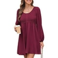 thumbnail image 2 of Women'S Casual Dresses Smocked Crewneck Button Up Long Sleeve Waist A-Line Mini Dress Red XXL, 2 of 9