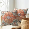 thumbnail image 5 of Orange Blue Ethnic Boho Pillow Covers 20X20 Inch Bohemian Carpet Vintage Pillow Cases Rust Coral Floral Linen Throw Pillows Set of 2 Rustic Home Decor for Living Room Bedroom Cushion Outdoor, 5 of 6