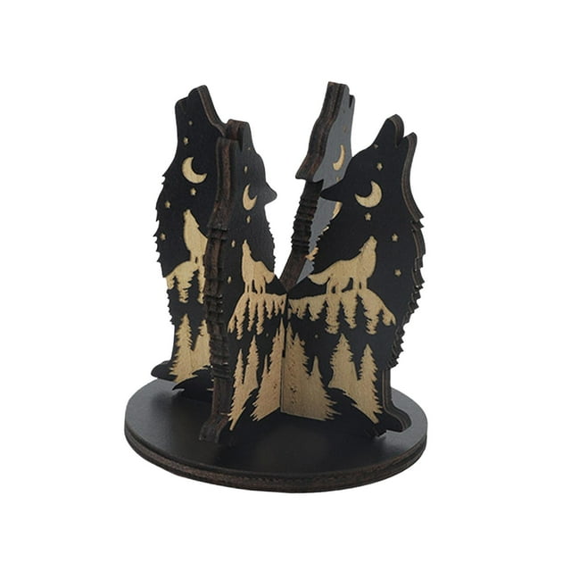 Crystal Stand Rack Wooden Crystal Holder Countertop Crystal Ball Cabinet Support Base Desk Stone Shelf Bracket for Agate Marble Ores Coral Moon Wolf Pattern