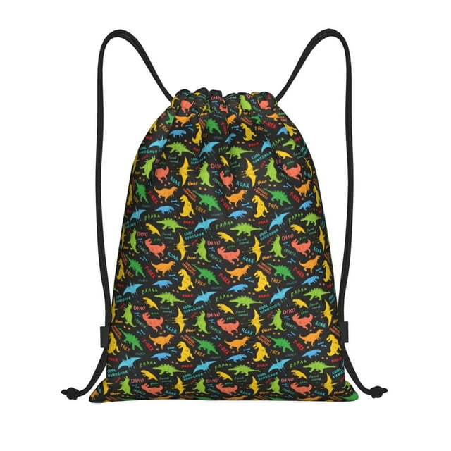 Fotbe Cartoon Dino Bolsa Mochila con Cordón Estampada, Bolsa de Gimnasio Deportiva, Bolsa Cinch, Bolsa con Cordón para Hombres y Mujeres-Small