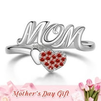 Beautlace Mom Adjustable Ring,925 Sterling Silver Love Heart January Garnet Birthstone Open Rings Mothers'Day Birthday Jewelry Gifts for Her Mom Women Gandma