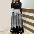 thumbnail image 1 of Qiopertar Vente de Liquidation Robe Longue à Manches Longues Imprimée Halloween pour Femmes avec Fermeture Éclair Col Rond Jupe Longue Offres de la Semaine Moins de 5$, 1 of 5