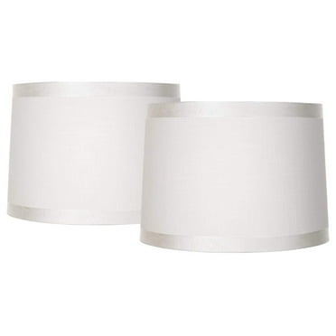 Set of 2 White Fabric Medium Drum Lamp Shades 13" Top x 14" Bottom x 10" High (Spider) Replacement with Harp and Finial - KioJJp