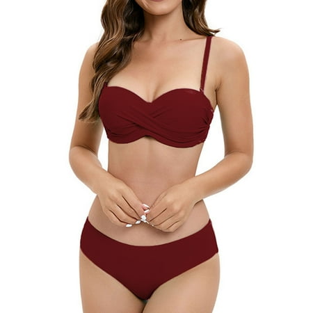 POROPL Swim Suits for Women 2025 Two Piece Bikini Halter Top Swim Padded Swim Red Size S-XL