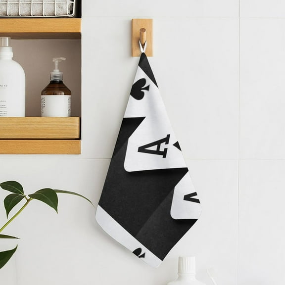 Ace of Spades Monochrome Playing Card Towels for Bathroom, Kitchen, Gym, Towels, Soft, Highly Absorbent, Hanging Towel with Hanging Eyelet