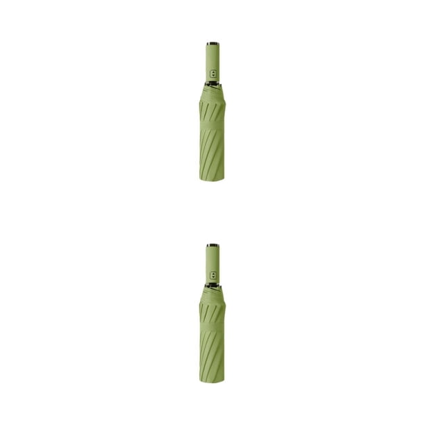 Paraguas plegable inverso Inteprter grande con linterna LED rayas reflectantes a prueba de viento Sombrilla para sol Día de lluvia Sin LED Verde 2Conjunto