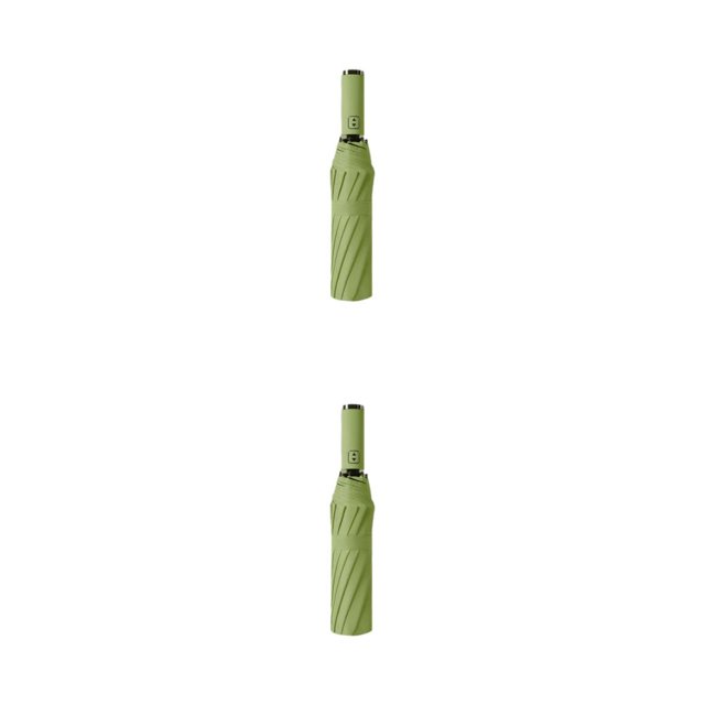 Paraguas plegable inverso Inteprter grande con linterna LED rayas reflectantes a prueba de viento Sombrilla para sol Día de lluvia Sin LED Verde 2Conjunto
