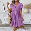 thumbnail image 5 of FAIWAD Summer Dresses for Women Short Sleeve V Neck Loose Ruffle Sundress Casual Flowy Mini Dress, 5 of 9