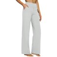 thumbnail image 2 of Women's Wide Leg Yoga Trousers with Pockets, High Waisted Elastic Waistband Sport Casual Work Pants, Breathable Comfortable Lounge Wear for Office, Gym and Daily Activities Light Ashy L, 2 of 5