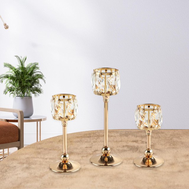 Portaves de cristal Candebros votivos Portaves decorativos Candebros Candebros para mesa de boda Centro de mesa Decoración del hogar oro SML Macarena Porta vela
