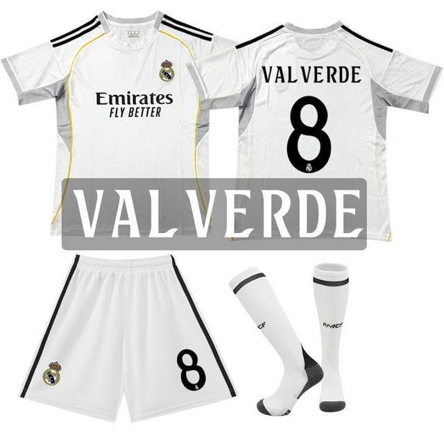 25-26 New Real Madrid Club Home #8 Valverde Football Jersey Set