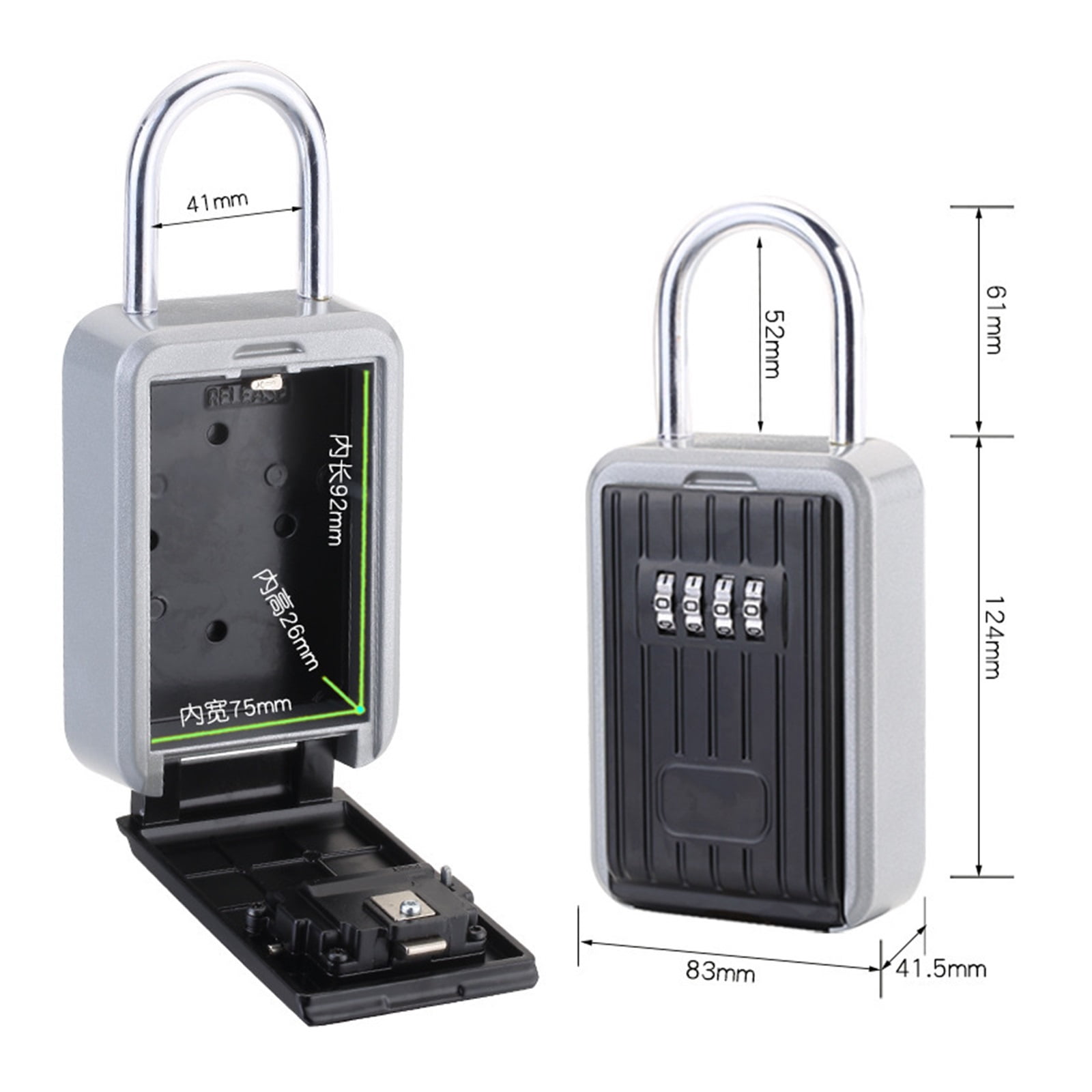 Wall Mount Key Safe Box , Lock 4 Digit Combination Password Security Locks Home Outdoor Key Safe Storage Alloy Door Handle Hook