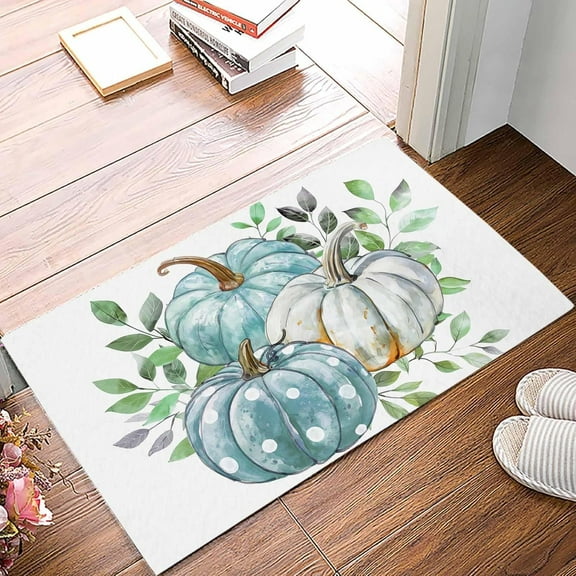 Doormat - Aqua White Pumpkins, Fall Decor, 17x30 Inch, Indoor/Outdoor, Thanksgiving Gift