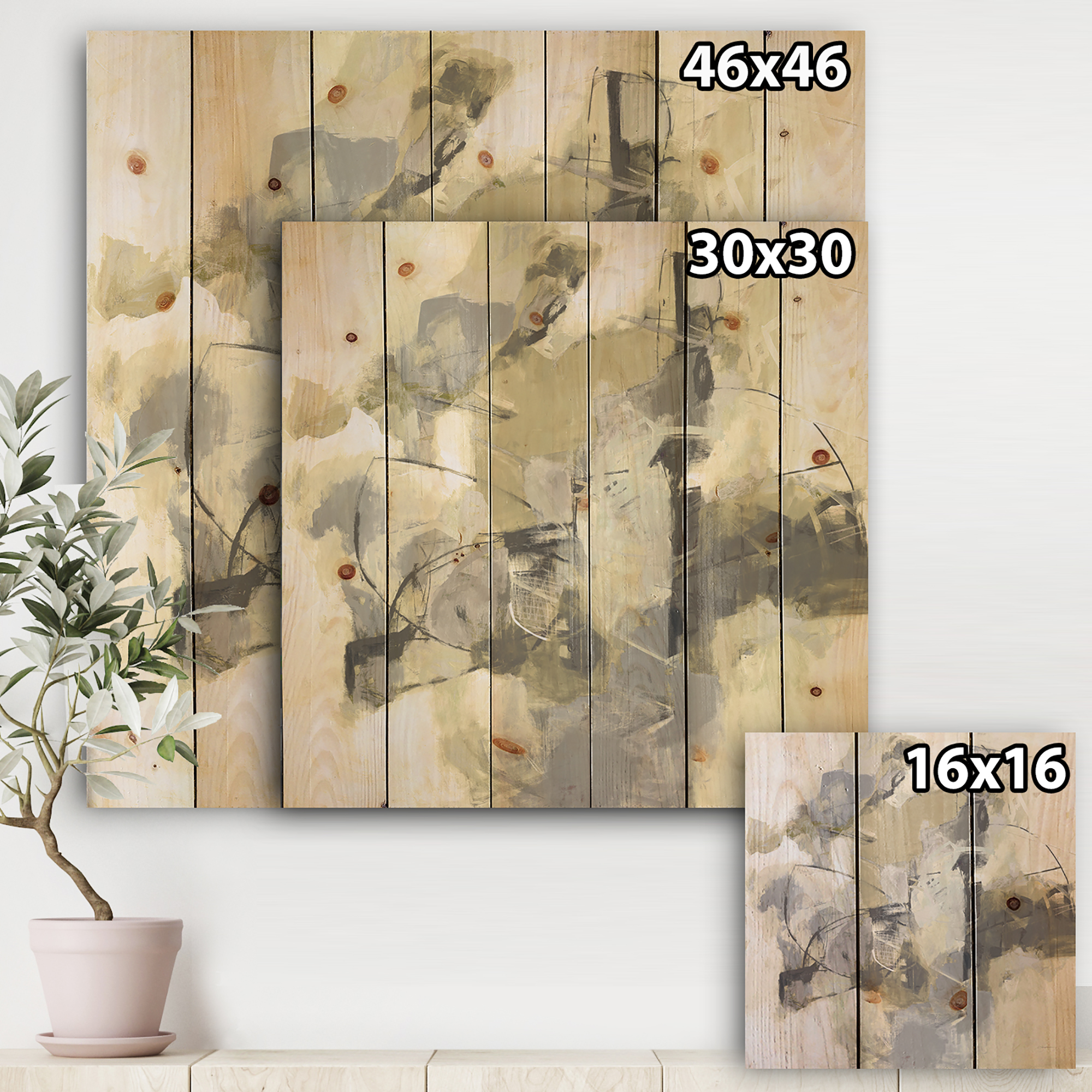 Designart 'Glam Cream Dream III' Modern & Contemporary Print on Natural Pine Wood
