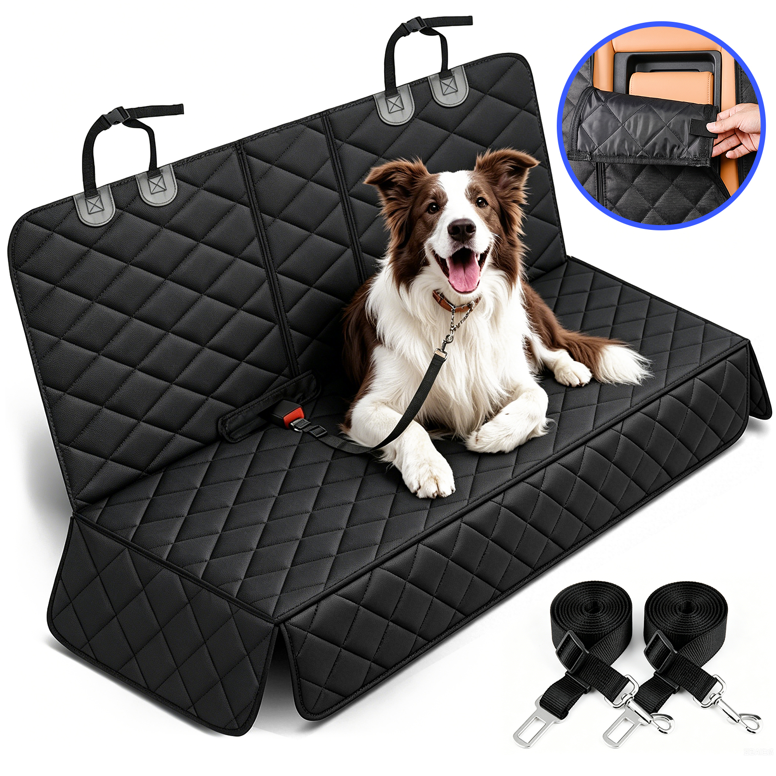 Cornmi Dog Car Seat Cover, Waterproof Back Seat Protector, Black