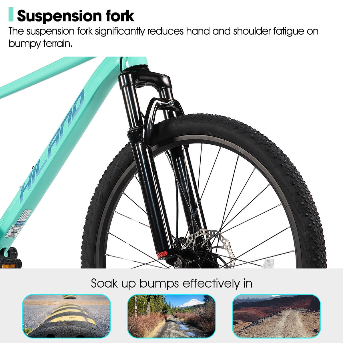 HILAND 26 Inch Mens and Womens Mountain Bike,21 Speed Mountain Bicycle with Dual Disc Brake, Front Suspension Fork, High Carbon Steel Frame Urban Commuter Bike for Adults