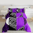 thumbnail image 2 of Homewish Cheetah Leopard Print Queen Comforter Set for Girl, Black Purple Love Heart Bedding Sets, Stripes Abstract Reversible Bedding Comforter Set, Super Cozy Room Decor, 3-Piece, 2 of 8