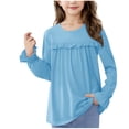 thumbnail image 5 of Girls Oversized Long Sleeve Shirts Kids Fashion Crewneck Tunic Tops Tees 5-13 Years Light Blue 5-6 Years, 5 of 7