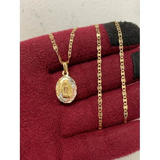 18k Oro Laminado Medalla de Virgen de Guadalupe y Cadena 20" Para Mujer / Tri-Color Gold Filled Necklace 20" / Medalla y Cadena de La Virgen Para Mujer - Walmart.com