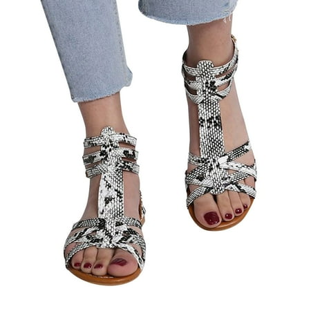 

Cathalem Big Buckle Sandals Women Leisure Summer Casual Sandals Shoes Roman Womens Breathable Womens Wide Width Sandals Size 10w White 8