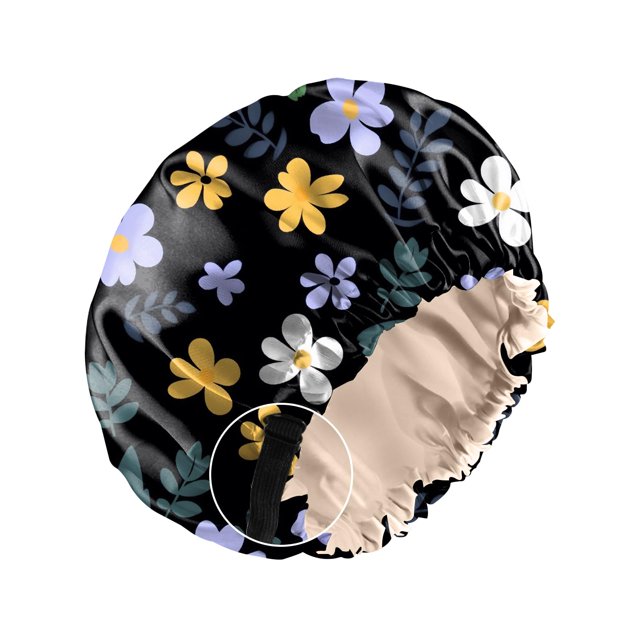 Zewurtuw Capó de Satén Gorro de Seda para Dormir Reutilizable Doble Capa Elástico Ajustable Gorros para el Cabello Lindo Estético Mujeres Niñas-Flor Púrpura
