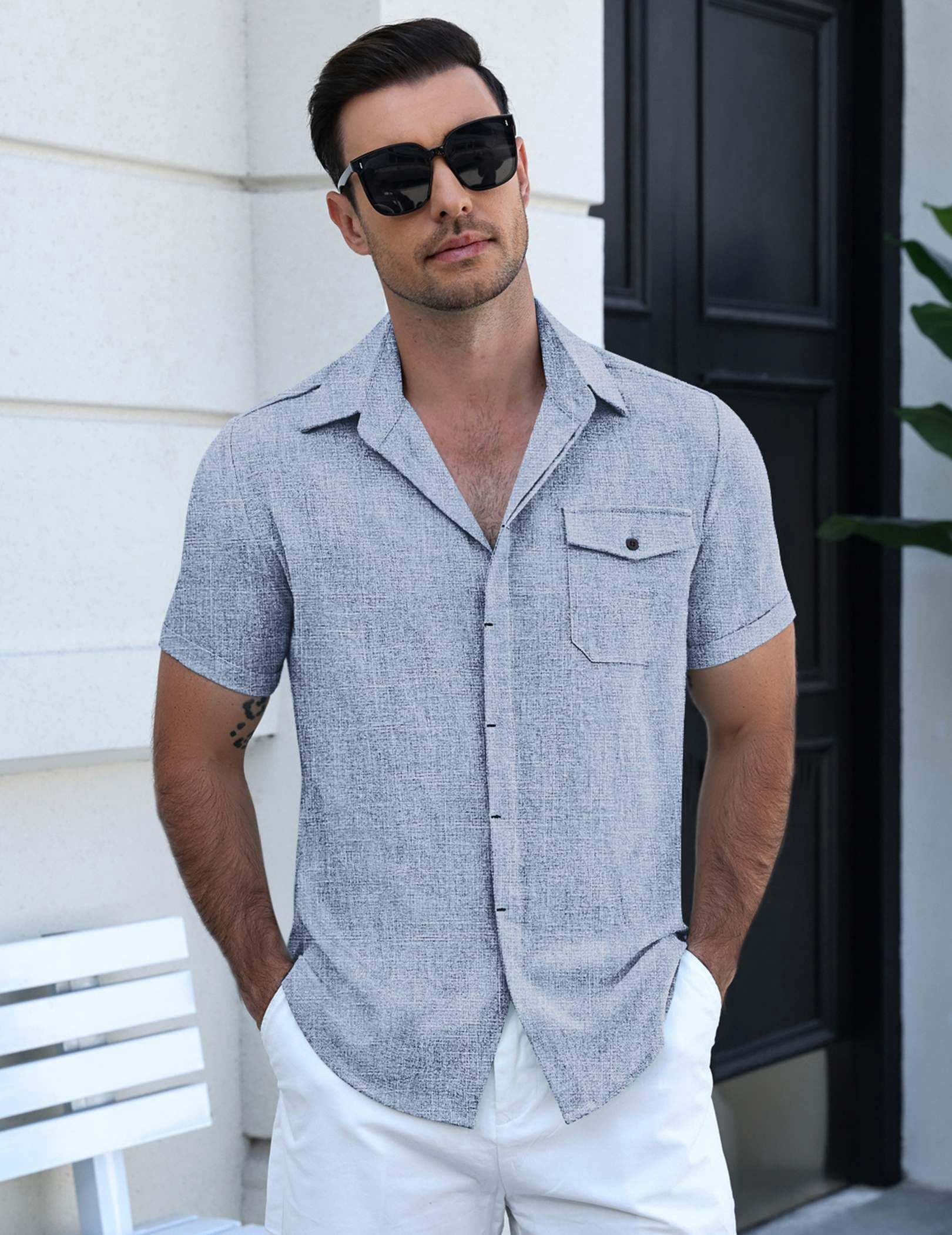 COOFANDY Men's Cool Linen Cotton Short Sleeve Shirt, Casual Button Down Shirt for Beach Summer Wedding Daily