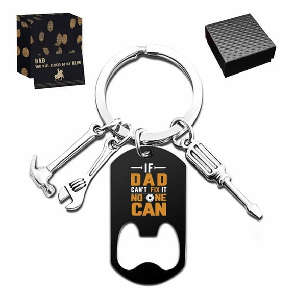Dad Gifts Keychain from Son Daughter Children Bottle Opener Shape Keyring Father’s Day Birthday Christmas Gifts for Papa Daddy - If Dad Can't Fix It No One Can Black 01