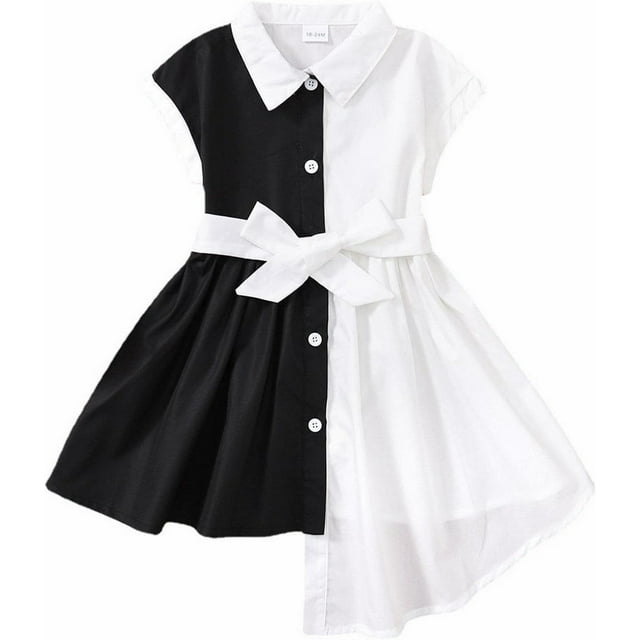 LAICAIW Robe d'Été Sans Manches Noire et Blanche pour Enfants de 1 à 6 Ans, Robe Citrouille (Blanc, 3-4 Ans)