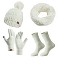 thumbnail image 3 of YWOAGH Winter Women's Woolen Hat Bib Gloves and Socks 4 Piece Set Scarf ,Hat,& Gloves White, 3 of 3