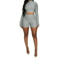 thumbnail image 2 of ITFABS Female Casual Solid Color Stand Collar Long Sleeve Crop Tops+Short Pants, 2 of 8