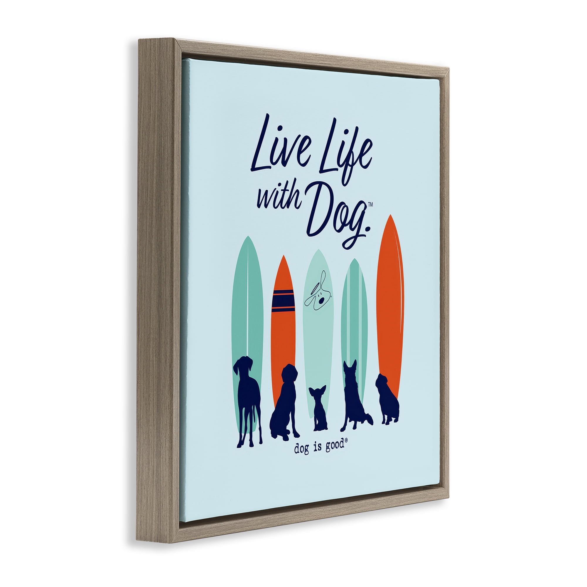 Stupell Industries Surfboards & Dogs Phrase Animals Painting Brown Floater Framed Canvas Art Print Wall Art, 18 x 18