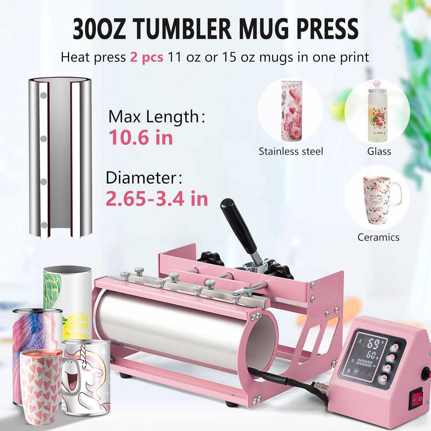 SHZOND 8 in 1 Heat Press Machine, Multifunction 15x15 inch Heat Press Transfer Machine, 360-Degree Swing Away Sublimation Machine for T-Shirt Hat Cap Mug Plate（Pink）