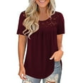 thumbnail image 2 of WHLBF Womens Plus Size Tops Clearance Lace Solid Splicing Short Sleeve T-Shirt Blouse, 2 of 6