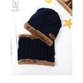 thumbnail image 3 of Gustave 2Pcs Winter Hat Scarf Set Lined Skull Cap Warm Knitted Beanie Hat for Men Women Kids "Navy Blue", 3 of 4