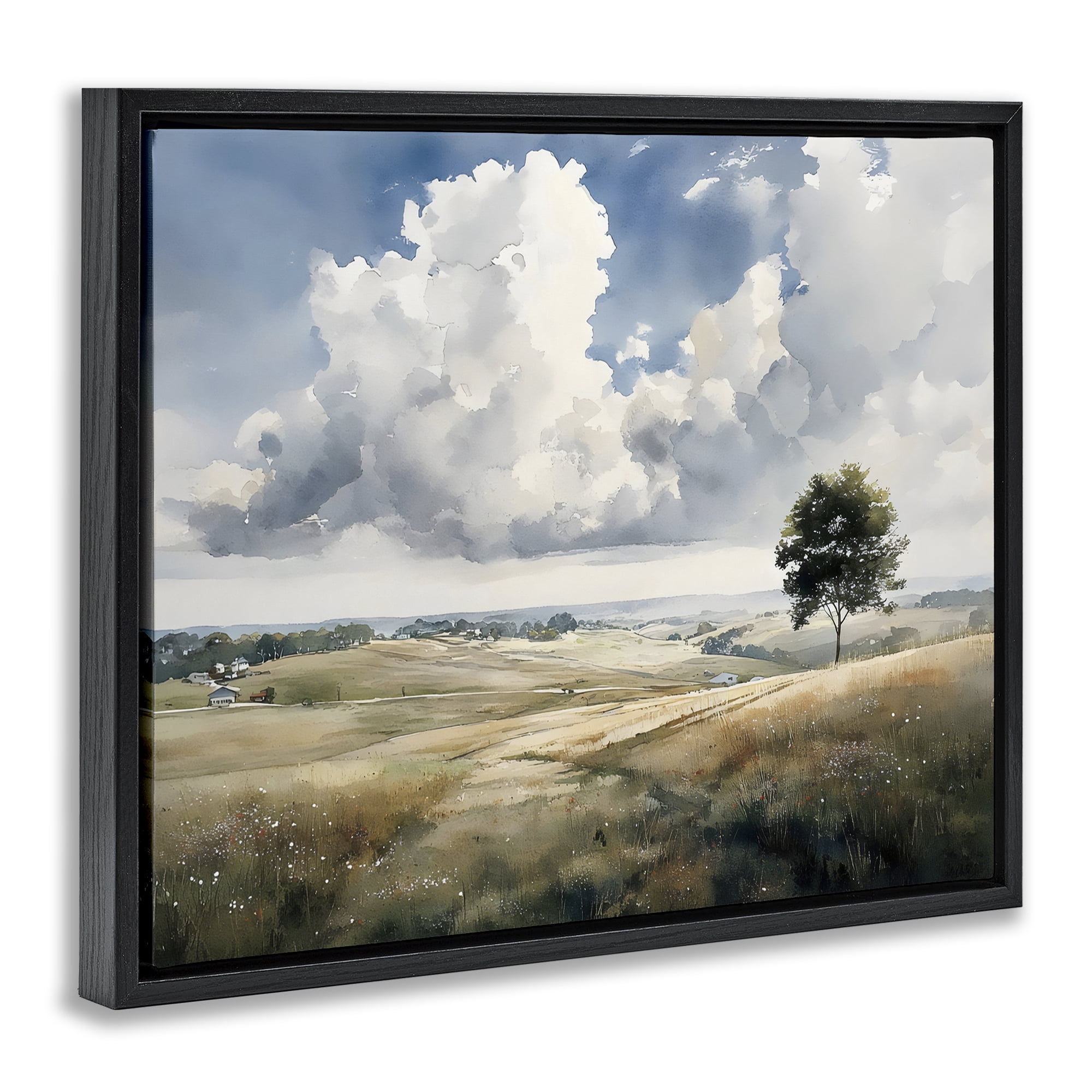 Stupell Industries Pretty Hills with Solitary Tree Black Framed Floater Canvas Wall Art, design by Franklyn Gregory