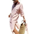 thumbnail image 2 of Women'S Shirt Dress Casual Lapel 3/4 Sleeve Button-Down Collar Slit Tie Resort Maxi Dress Pink S, 2 of 8