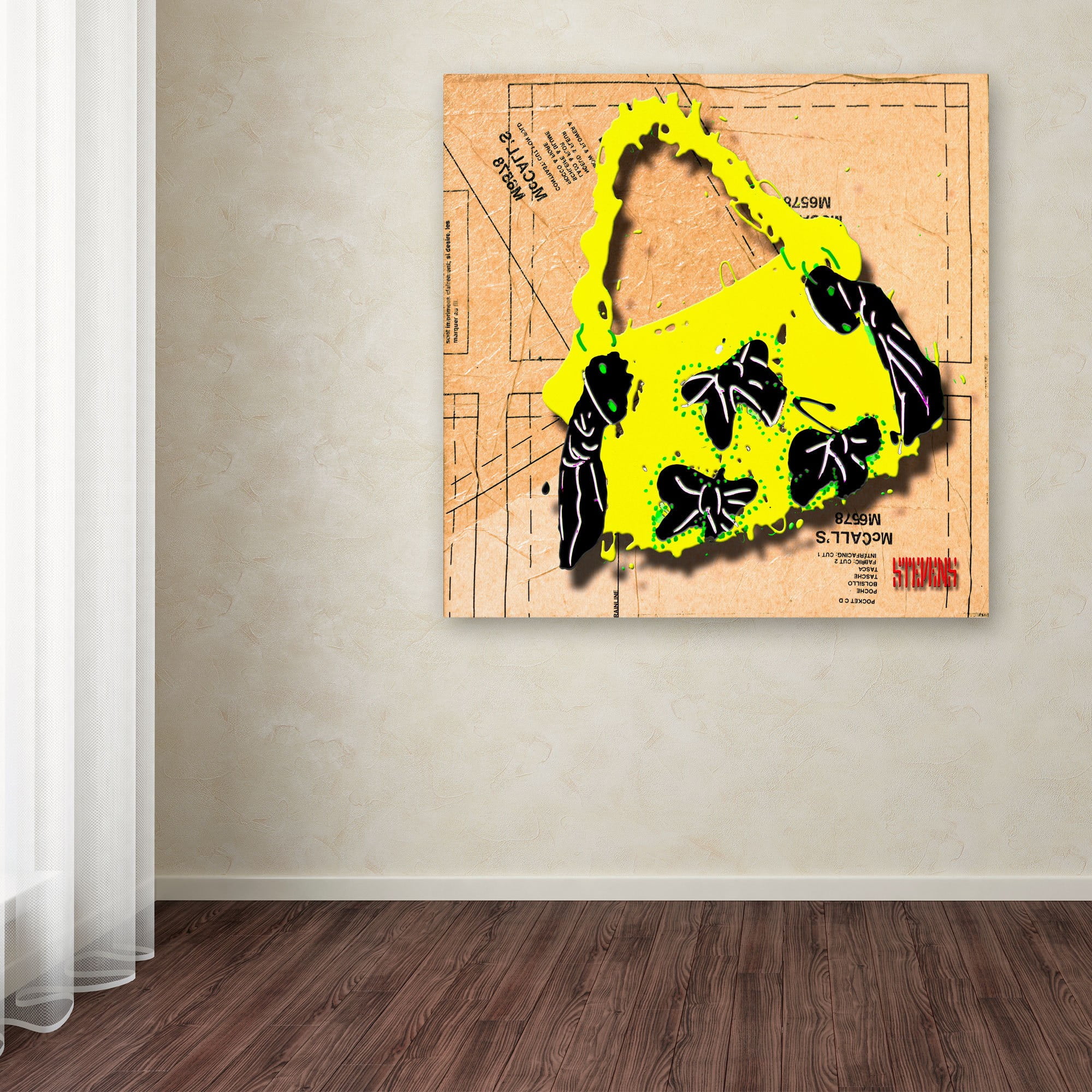 Trademark Fine Art "Bow Purse Black on Yellow" Canvas Art by Roderick Stevens
