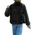 thumbnail image 3 of Female Faux Fur Coat Cropped Lapel Fur Jacket Long Sleeve Open Front Parka Outerwear Black M, 3 of 7