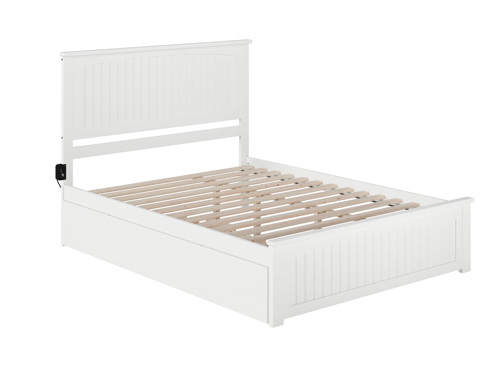 AFI Nantucket Queen Platform Bed with Wood Headboard Footboard & Twin XL Trundle, White