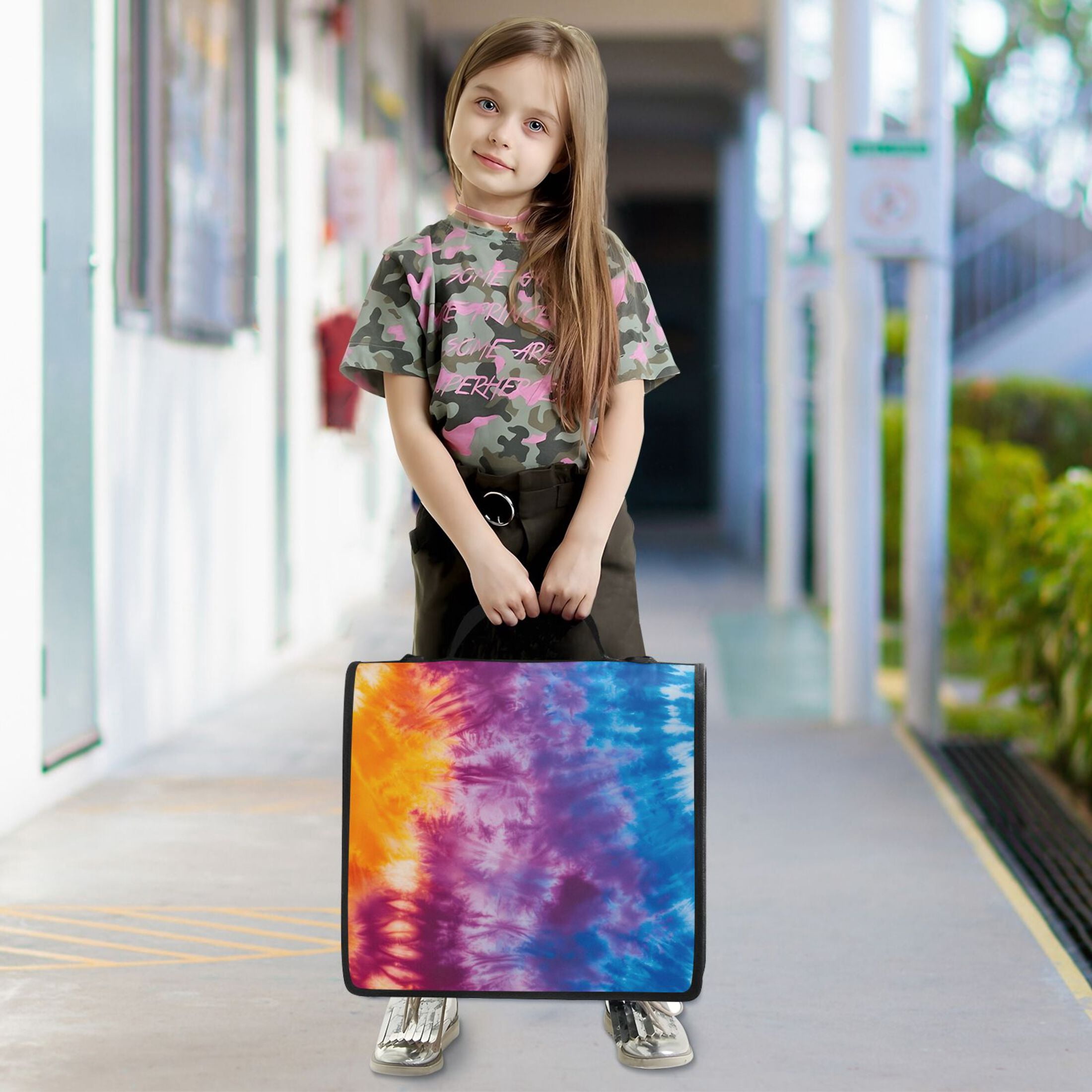 3 Ring Zipper Binder with Shoulder Strap Waterproof Trapper Keeper 2 Inch D-Ring 500 Sheets Capacity Blue Purple Yellow Tie Dye