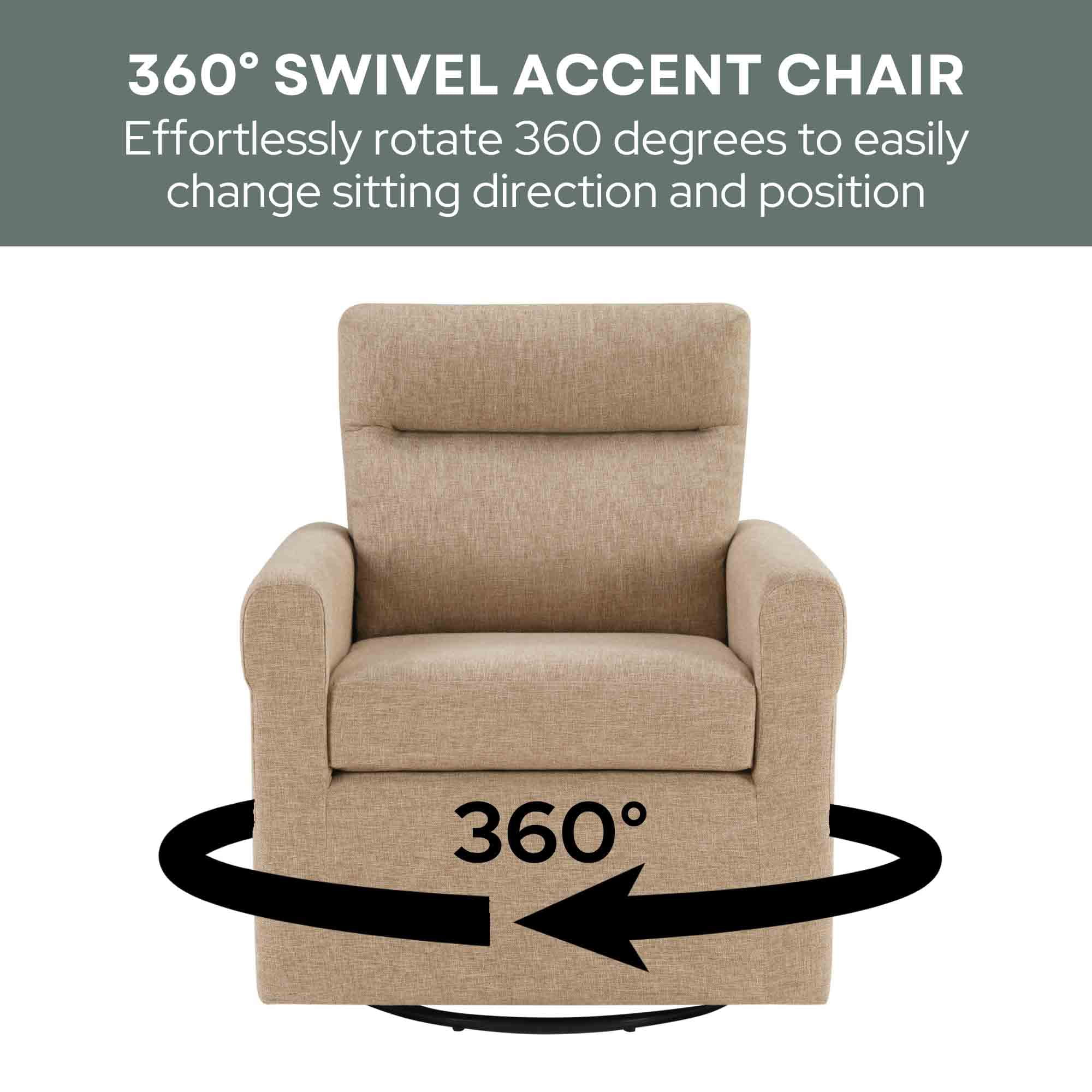 Convenience Concepts Take a Seat Olivia Swivel Accent Armchair, Tan Fabric