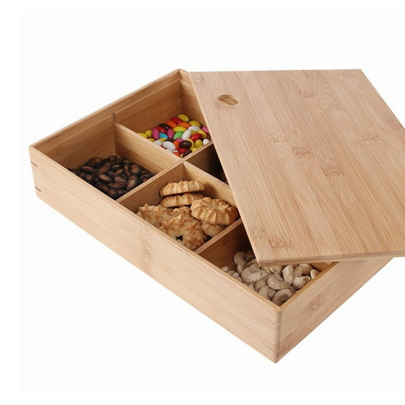 Wooden 6 Grids Snacks Tray With Sealable Cover Divided Food Storage Organiser