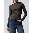 thumbnail image 6 of ZAXARRA Women's Spring Summer Fitted Tops Long Sleeve Irregular Off Shoulder Ruched T-shirt, 6 of 9