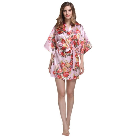 Grace Art, Short Robe Kimono, Floral Bouquets, Pink