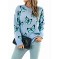 thumbnail image 2 of Women'S Casual Butterfly Print Knitted Pullover Sweaters Long Sleeve Crew Neck Jumper Tops Blue L, 2 of 10