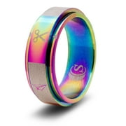 CritSuccess Rock Paper Scissors Dice Ring Spinner (Size 14 - Stainless Steel - Rainbow)