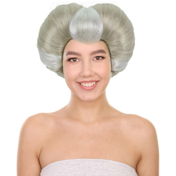 HPO Adult Women's Pompadour Wig with Heart Shape - Elegant Capless Design Flame-Retardant Synthetic Faiber - Blond & Silver